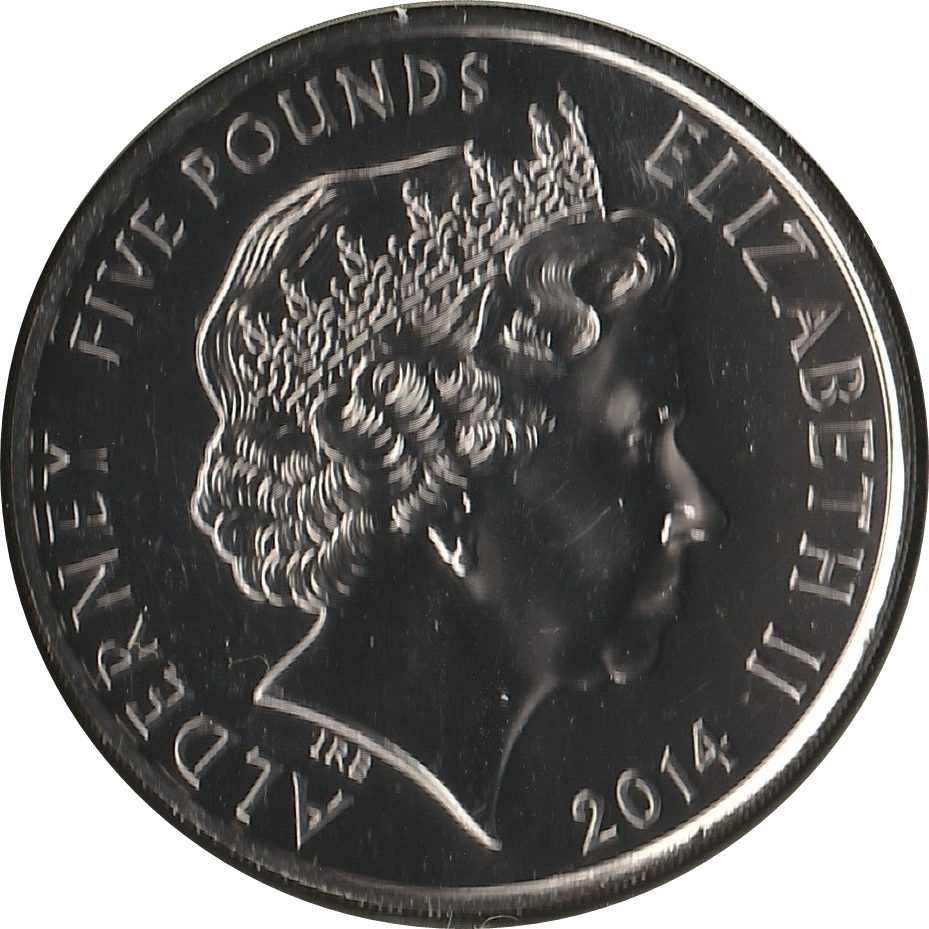 Alderney 5 Pounds - Elizabeth II D-Day obverse