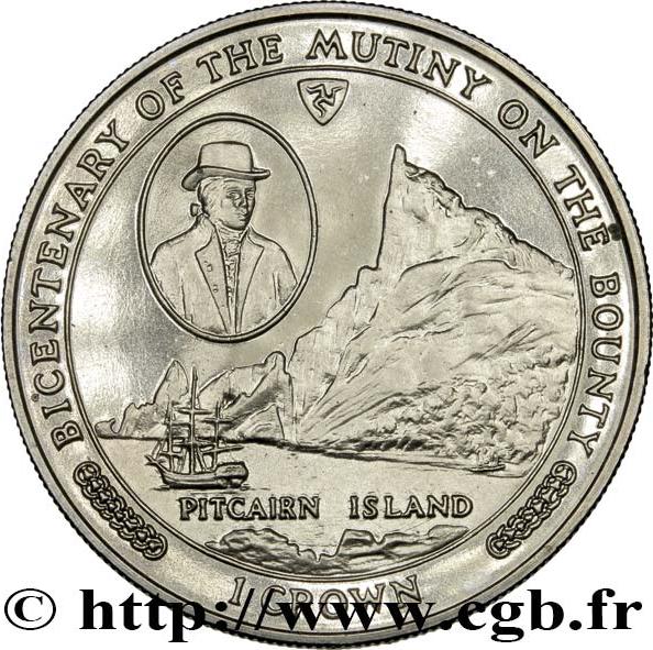 Isle of Man 1 Crown - Elizabeth II Pitcairn Island reverse