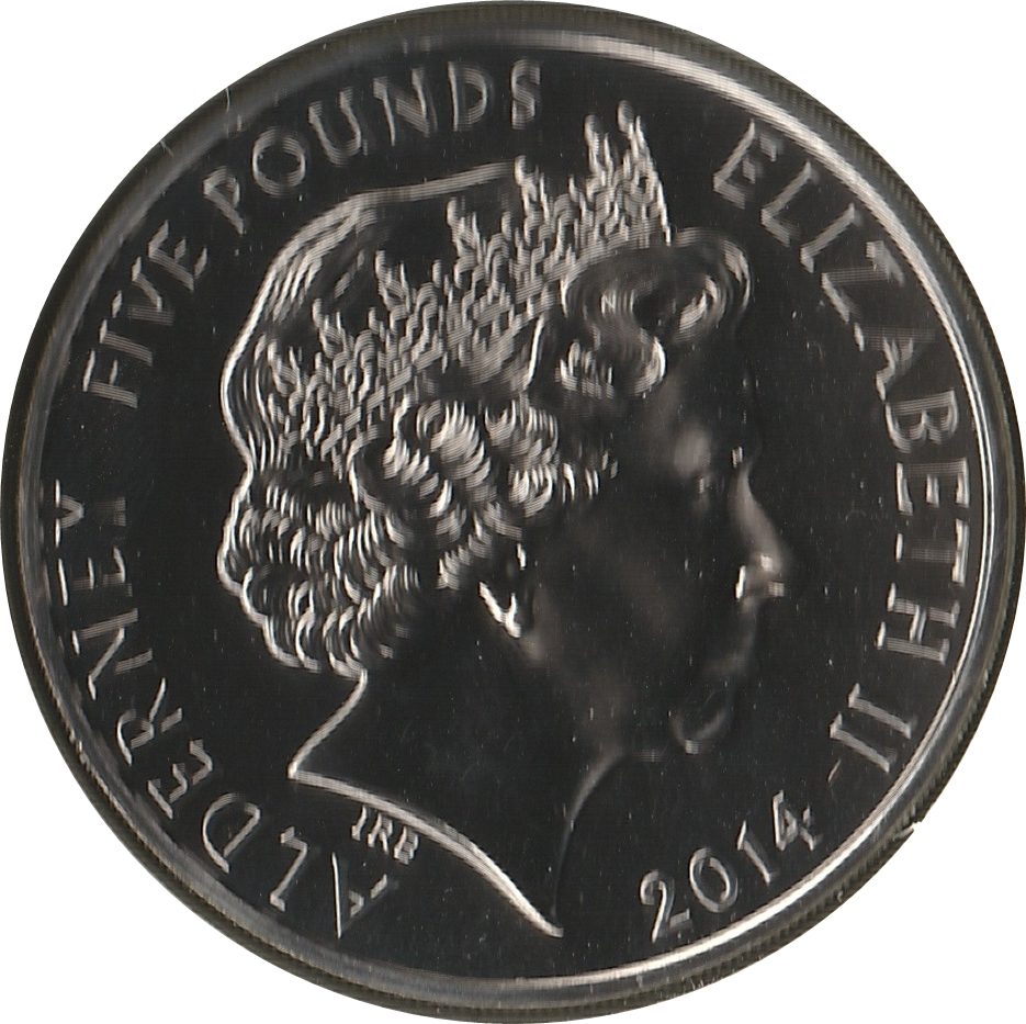 Alderney 5 Pounds - Elizabeth II Remembrance Day obverse