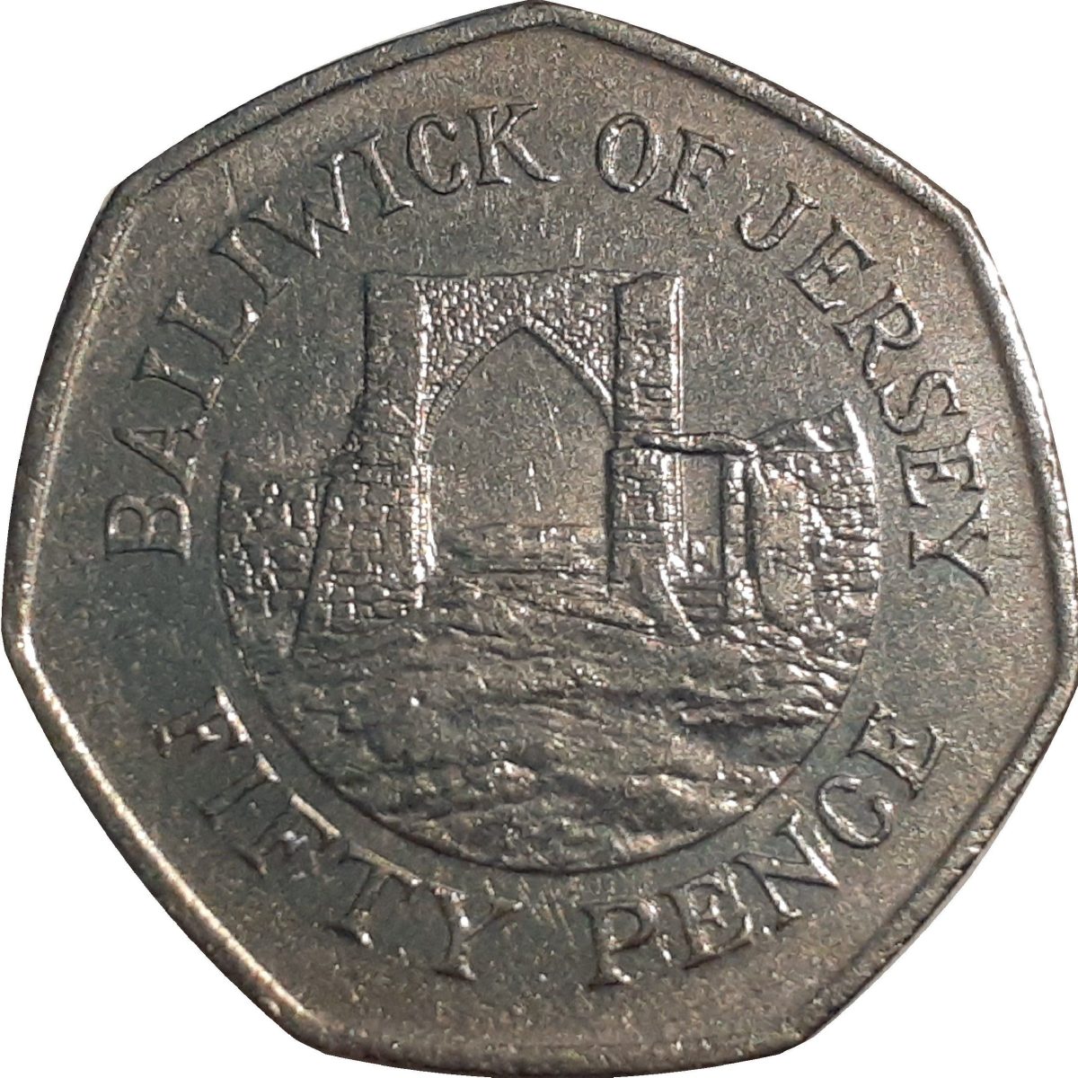 Jersey 50 Pence - Elizabeth II 2nd portrait; small type