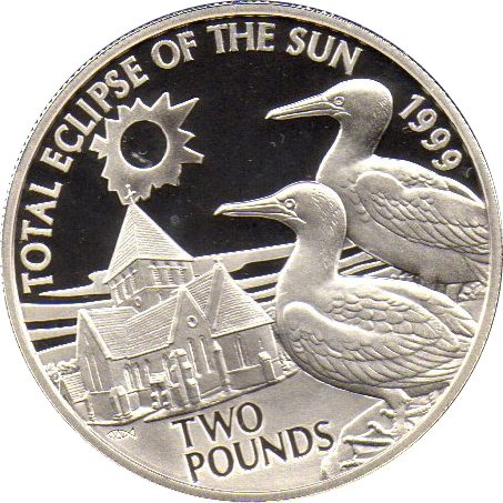Alderney 2 Pounds - Elizabeth II Total Eclipse of the Sun; Silver Proof reverse
