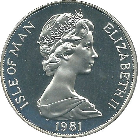 Isle of Man 1 Crown - Elizabeth II Royal Wedding; Silver issue obverse