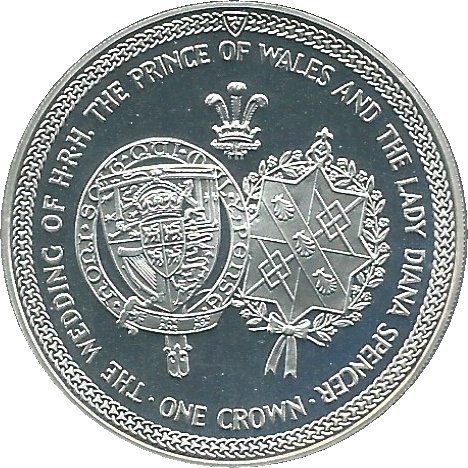Isle of Man 1 Crown - Elizabeth II Royal Wedding; Silver issue reverse