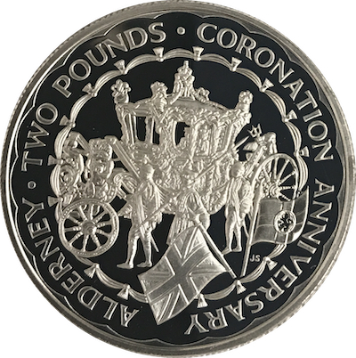 Alderney 2 Pounds - Elizabeth II Coronation Jubilee; Silver Proof Issue