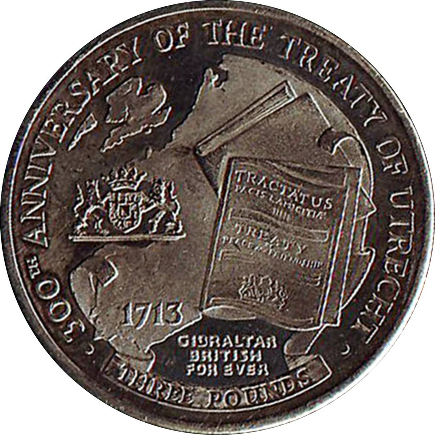 Gibraltar 3 Pounds - Elizabeth II Treaty of Utrecht reverse
