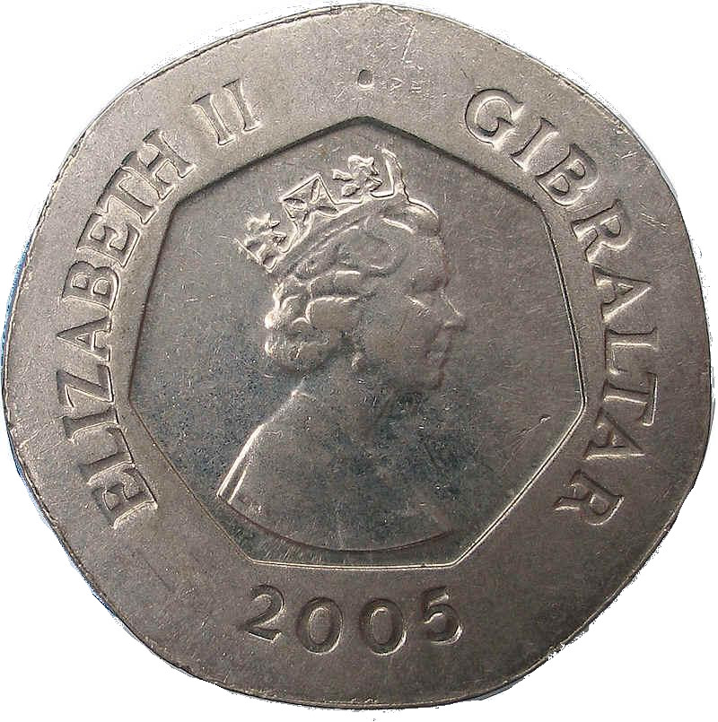 Gibraltar 20 Pence - Elizabeth II Keys of Gibraltar obverse