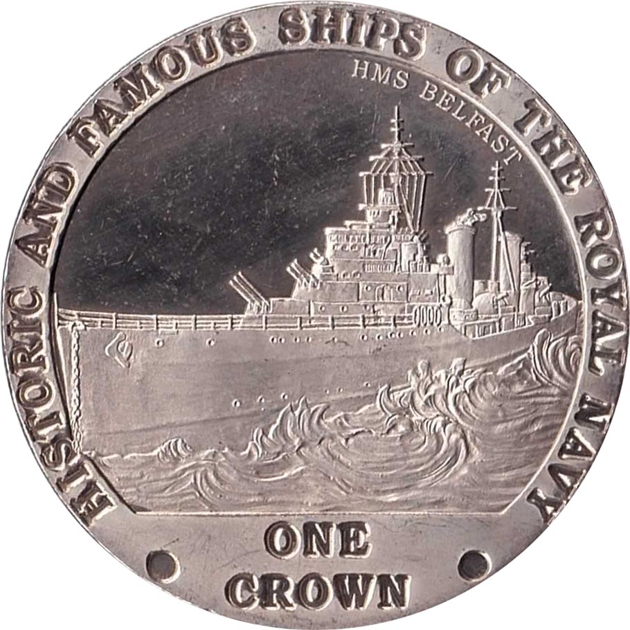Tristan da Cunha 1 Crown - Elizabeth II HMS Belfast