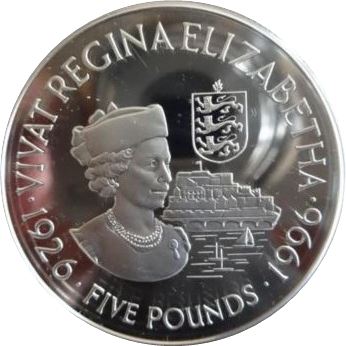 Guernsey 5 Pounds - Elizabeth II 70th Birthday - Silver