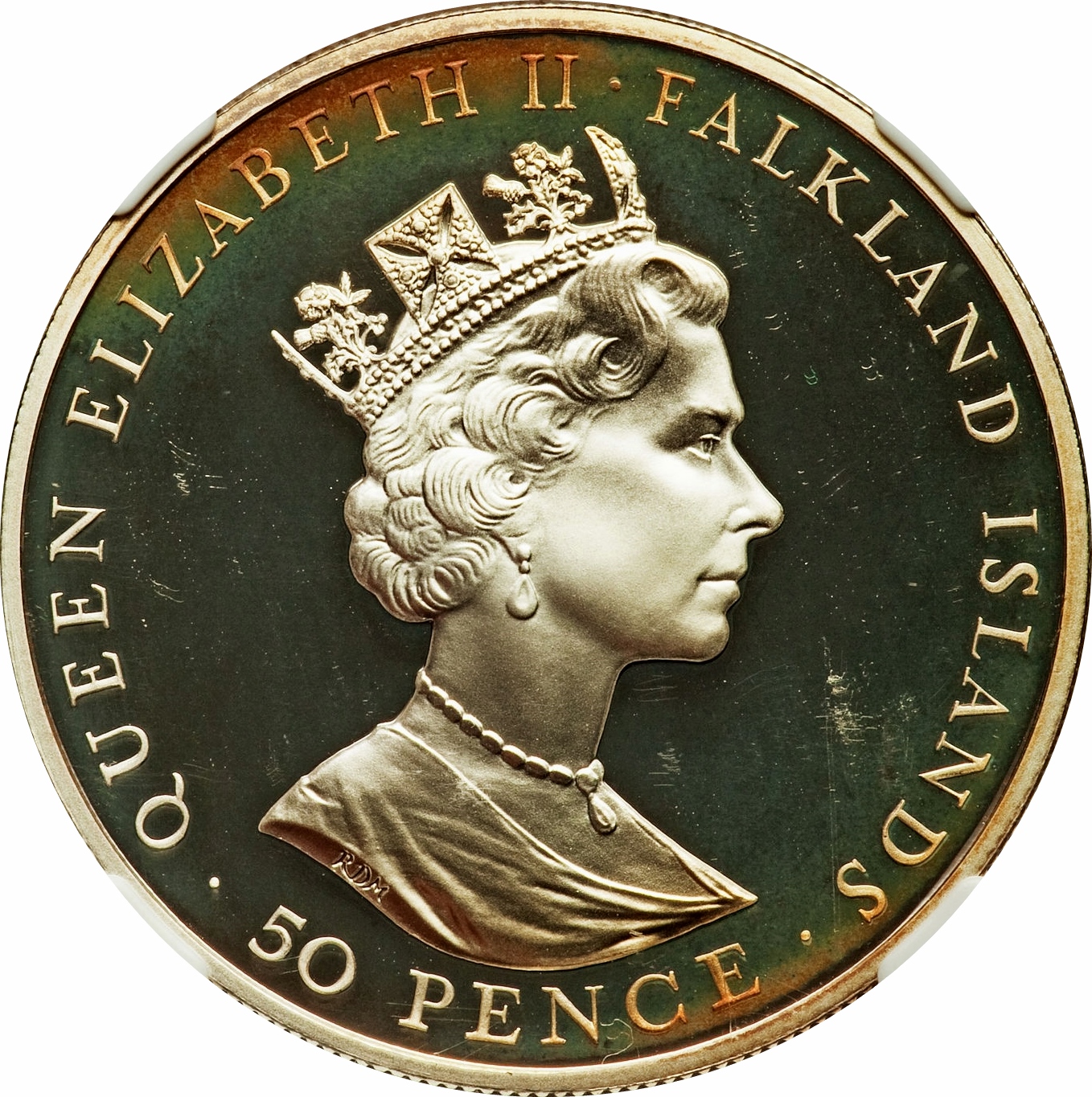 Falkland Islands 50 Pence - Elizabeth II USS Winston Churchill; Silver proof issue obverse