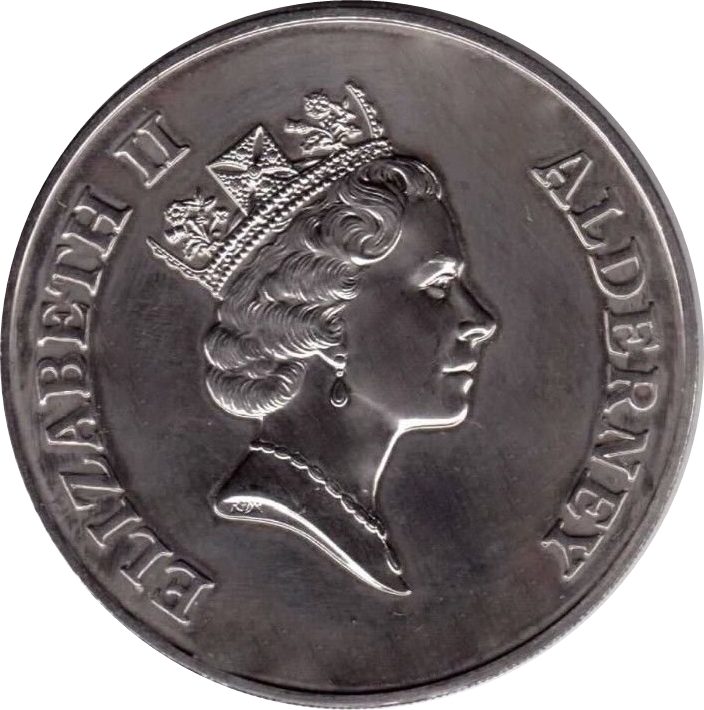 Alderney 2 Pounds - Elizabeth II Puffins; Silver Proof obverse