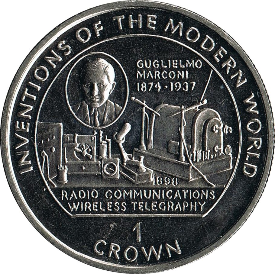 Isle of Man 1 Crown - Elizabeth II Marconi - Wireless Telegraphy reverse