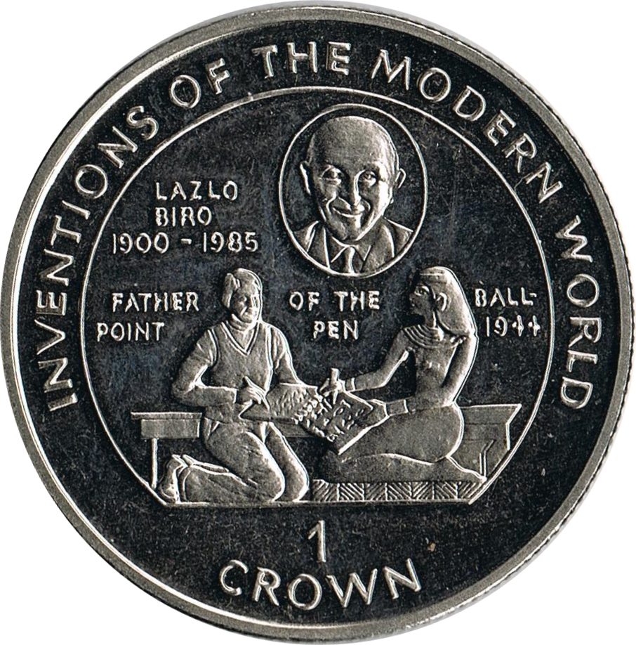 Isle of Man 1 Crown - Elizabeth II Lazlo Biro - Ballpoint Pen reverse
