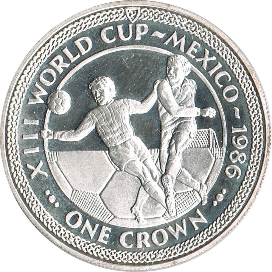 Isle of Man 1 Crown - Elizabeth II World Cup Mexico - 2 Players on Football; Silver Issue