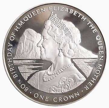 Gibraltar 1 Crown - Elizabeth II Queen Mother; Silver Proof