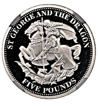 Tristan da Cunha 5 Pounds - Elizabeth II Saint George and the dragon; platinum