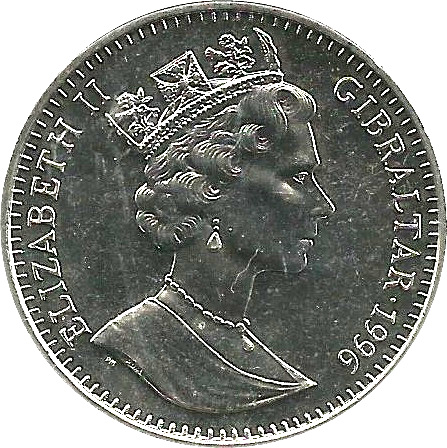 Gibraltar 1 Crown - Elizabeth II Euro Championship obverse