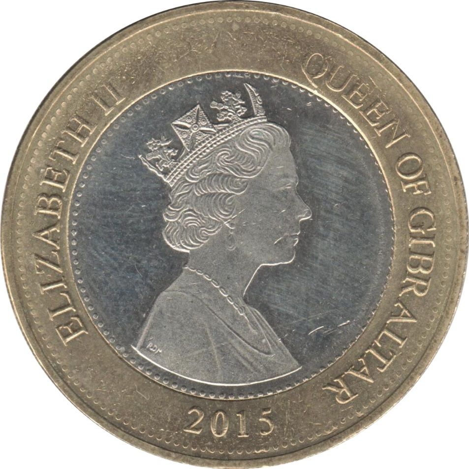 Gibraltar 2 Pounds - Elizabeth II Dolphins obverse