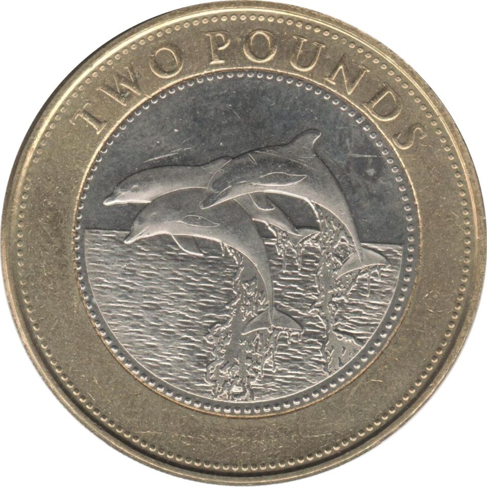 Gibraltar 2 Pounds - Elizabeth II Dolphins