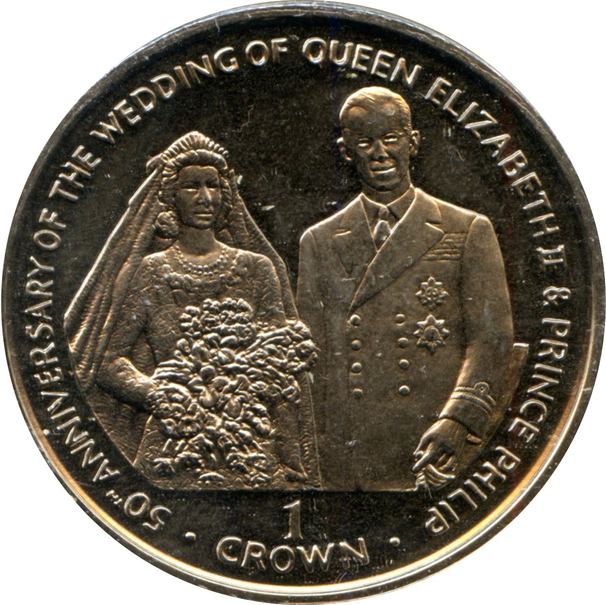 Isle of Man 1 Crown - Elizabeth II Golden Wedding reverse