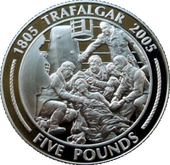 Gibraltar 5 Pounds - Elizabeth II Death of Horatio Nelson reverse