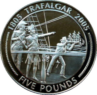 Gibraltar 5 Pounds - Elizabeth II Tracking the opponents by telescope reverse