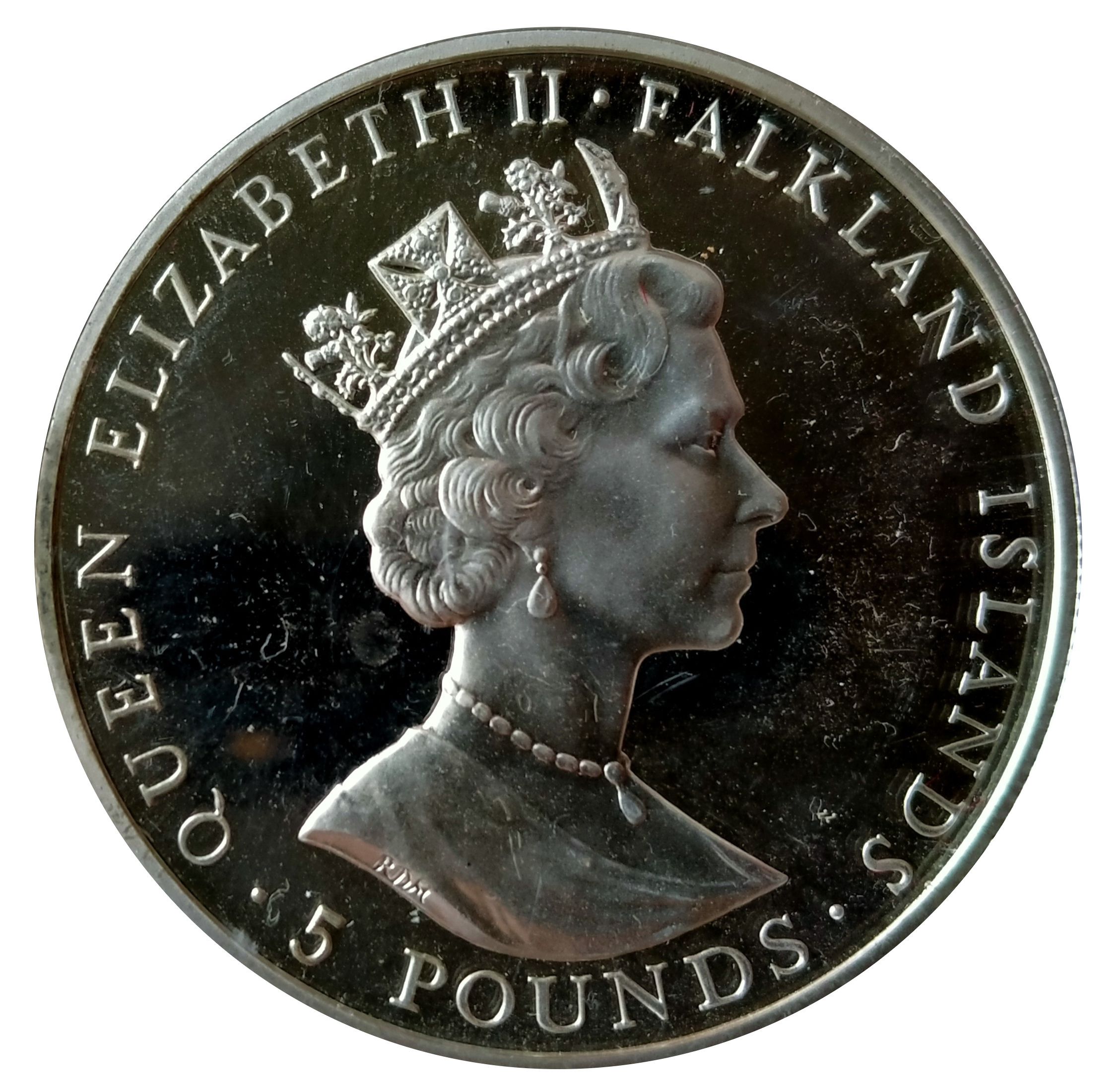 Falkland Islands 5 Pounds - Elizabeth II Liberation; Silver proof issue obverse