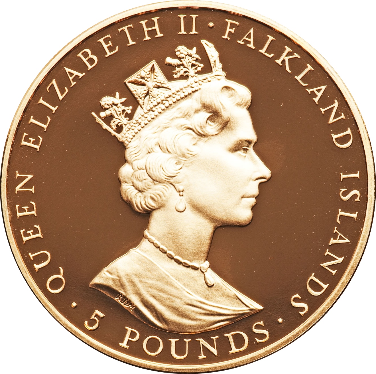 Falkland Islands 5 Pounds - Elizabeth II Liberation; Gold proof issue obverse