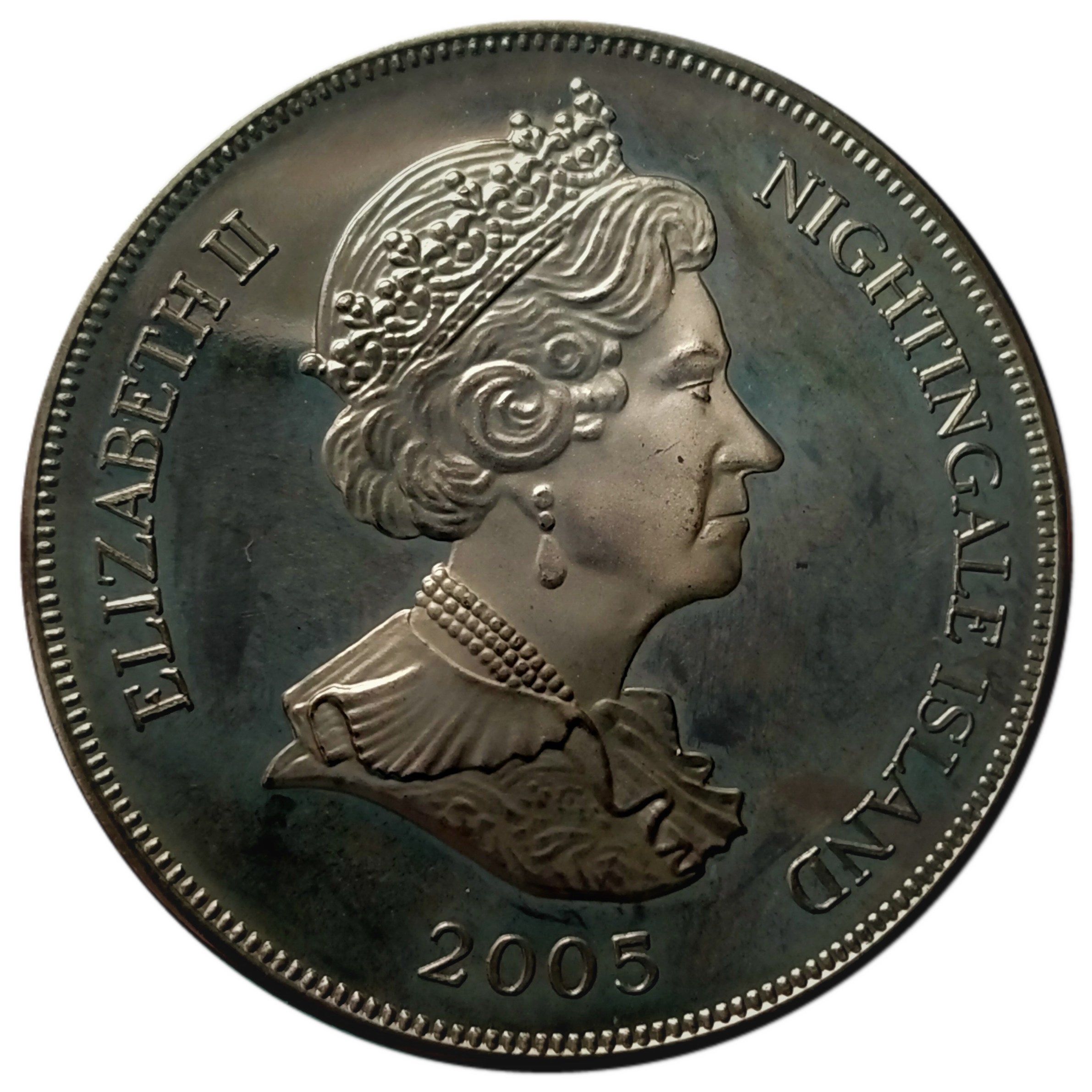 Nightingale Island 1 Crown - Elizabeth II The Queen Mother; Pink outfit obverse