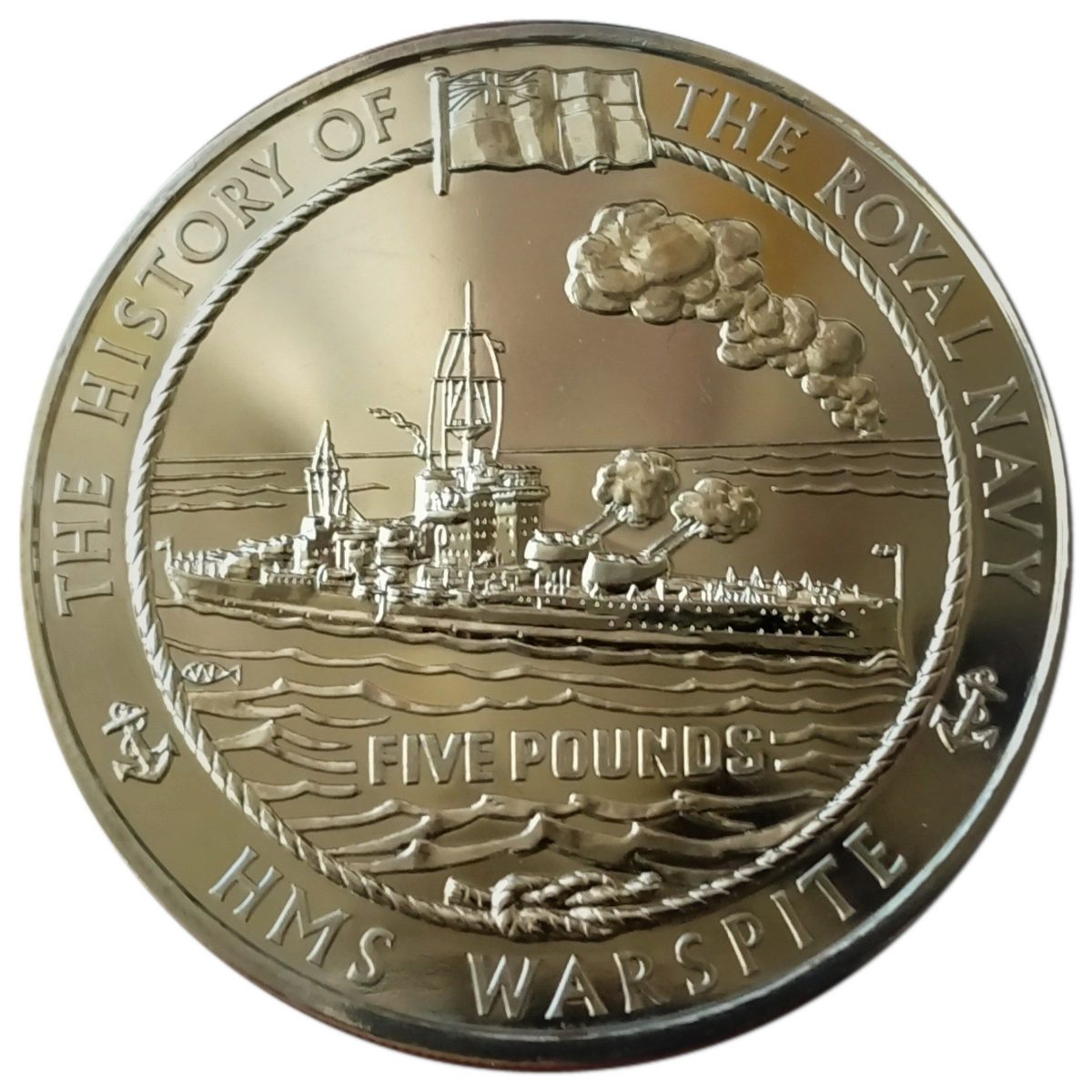 Alderney 5 Pounds - Elizabeth II H.M.S. Warspite
