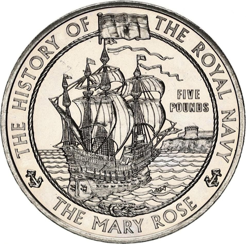 Alderney 5 Pounds - Elizabeth II The Mary Rose reverse