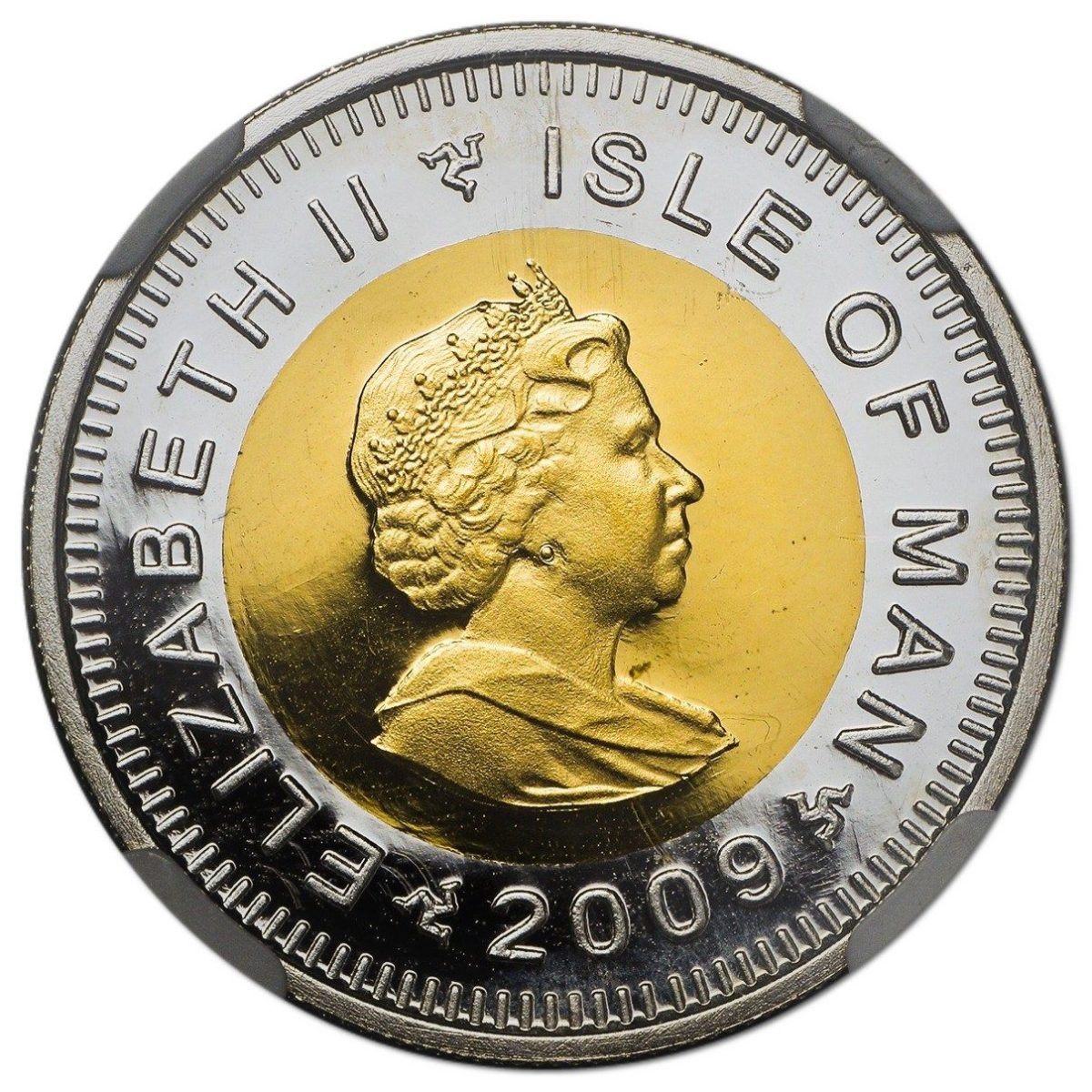 Isle of Man ¼ Angel - Elizabeth II Archangel Michael; Gold-Silver Bimetallic obverse