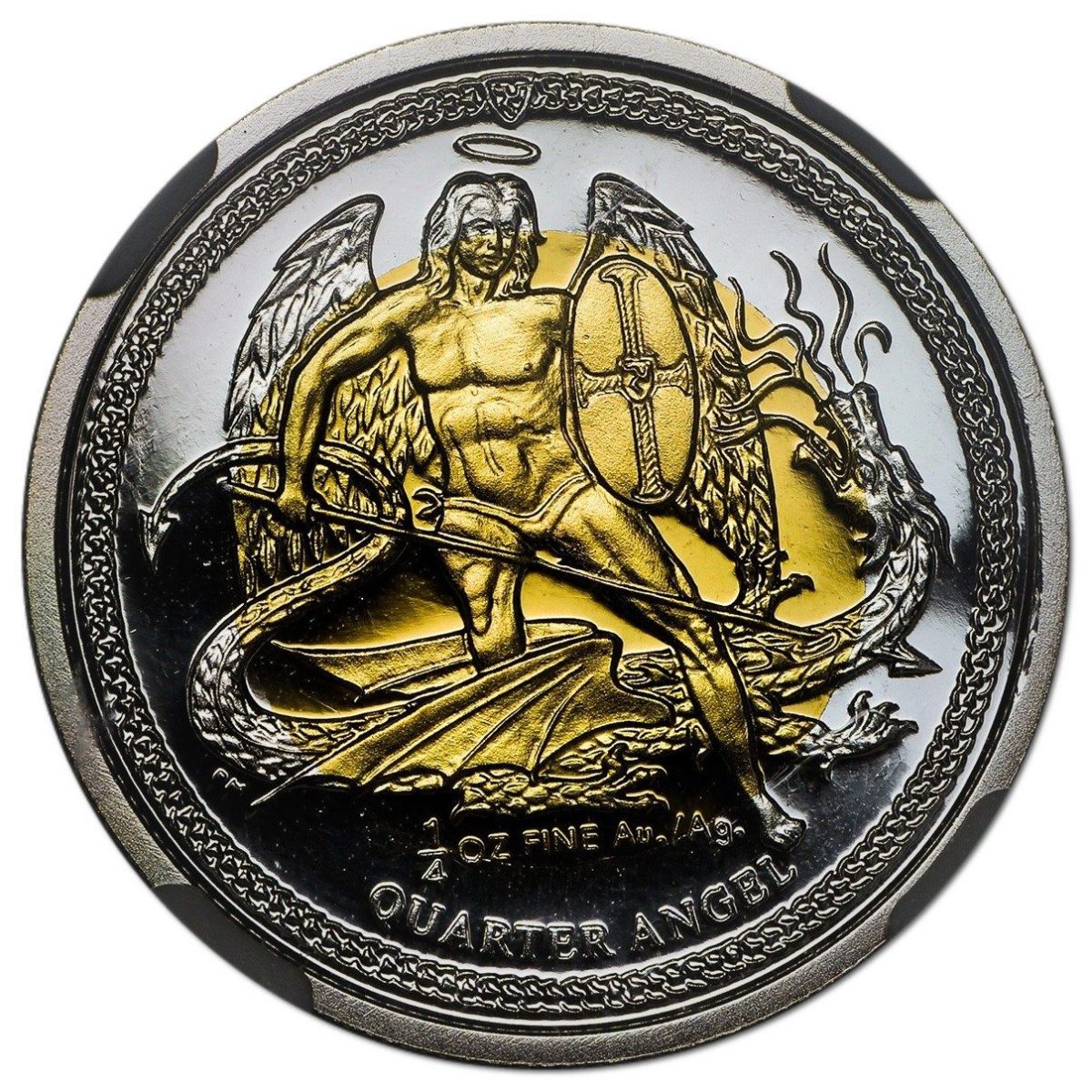 Isle of Man ¼ Angel - Elizabeth II Archangel Michael; Gold-Silver Bimetallic