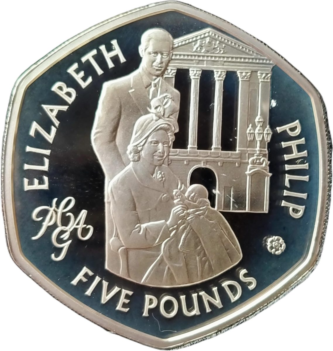 Alderney 5 Pounds - Elizabeth II Birth of Prince Charles reverse
