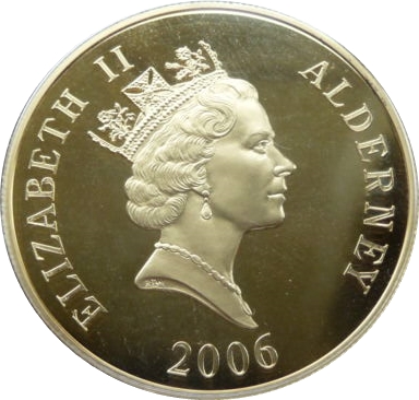Alderney 5 Pounds - Elizabeth II The Rocket; Silver Proof Gold Plated obverse