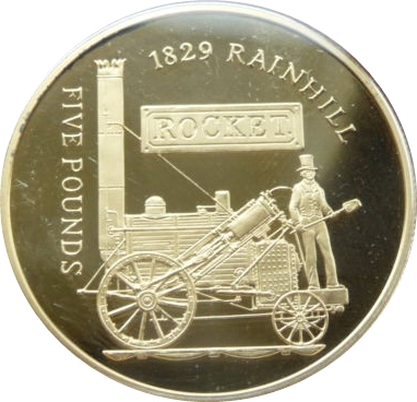 Alderney 5 Pounds - Elizabeth II The Rocket; Silver Proof Gold Plated reverse
