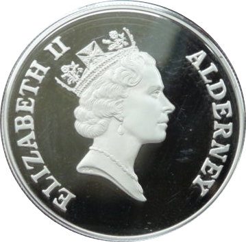 Alderney 5 Pounds - Elizabeth II Queen Mother; Silver Proof obverse