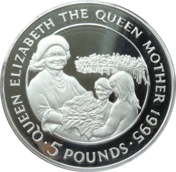 Alderney 5 Pounds - Elizabeth II Queen Mother; Silver Proof