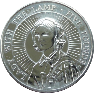 Alderney 5 Pounds - Elizabeth II Florence Nightingale reverse