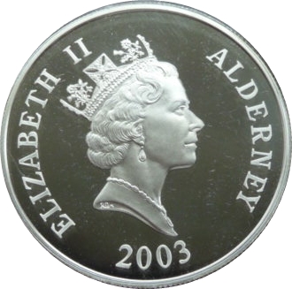 Alderney 5 Pounds - Elizabeth II Alfred the Great; Silver Proof obverse