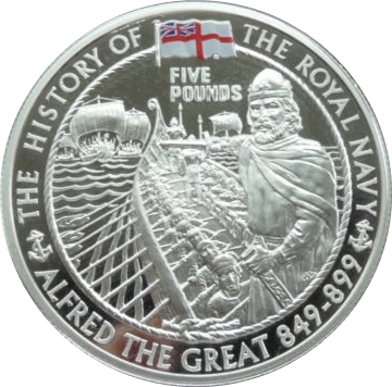 Alderney 5 Pounds - Elizabeth II Alfred the Great; Silver Proof