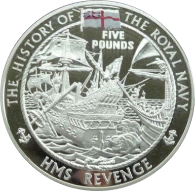 Alderney 5 Pounds - Elizabeth II H.M.S. Revenge; Silver Proof reverse