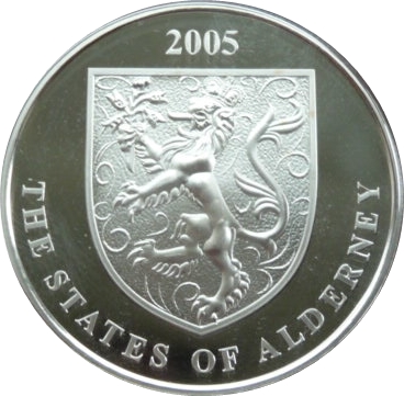 Alderney 5 Pounds - Elizabeth II John Woodward; Silver Proof obverse
