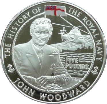 Alderney 5 Pounds - Elizabeth II John Woodward; Silver Proof reverse
