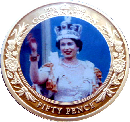 Guernsey 50 Pence - Elizabeth II Queen in White Dress reverse