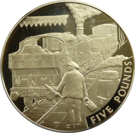Alderney 5 Pounds - Elizabeth II Branch Line, Silver Proof Gold plated
