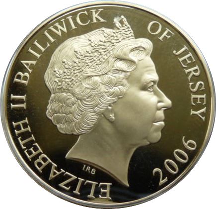 Jersey 5 Pounds - Elizabeth II Flying Scotsman; Silver Proof Gold Plated obverse