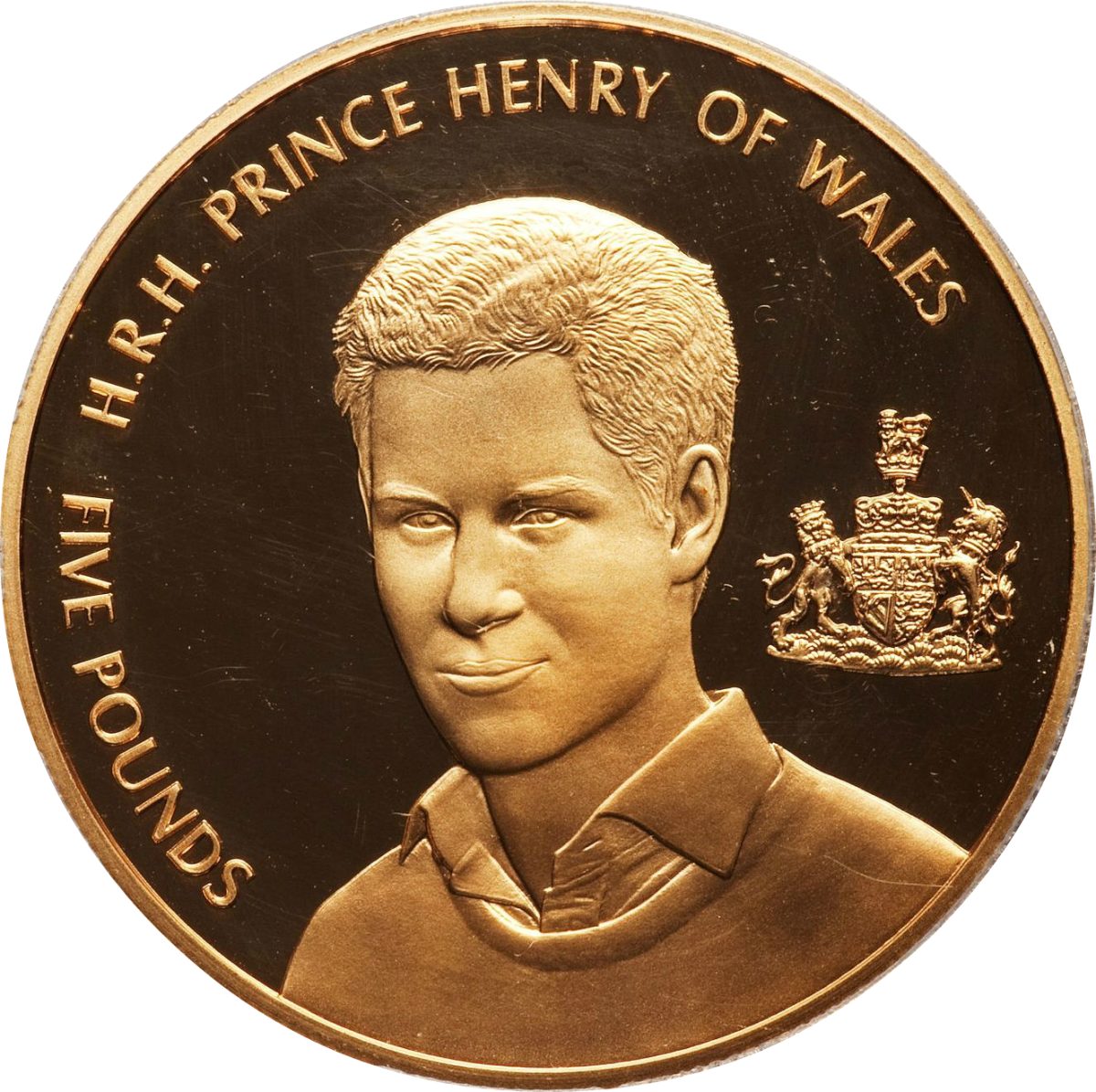 Alderney 5 Pounds - Elizabeth II Prince Henry of Wales; Gold Proof reverse