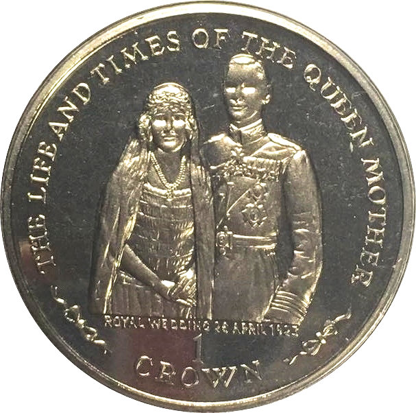 Isle of Man 1 Crown - Elizabeth II Queen Mother - Wedding reverse