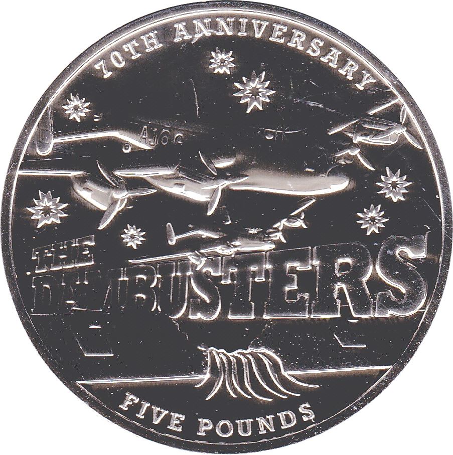 Guernsey 5 Pounds - Elizabeth II Dambusters reverse