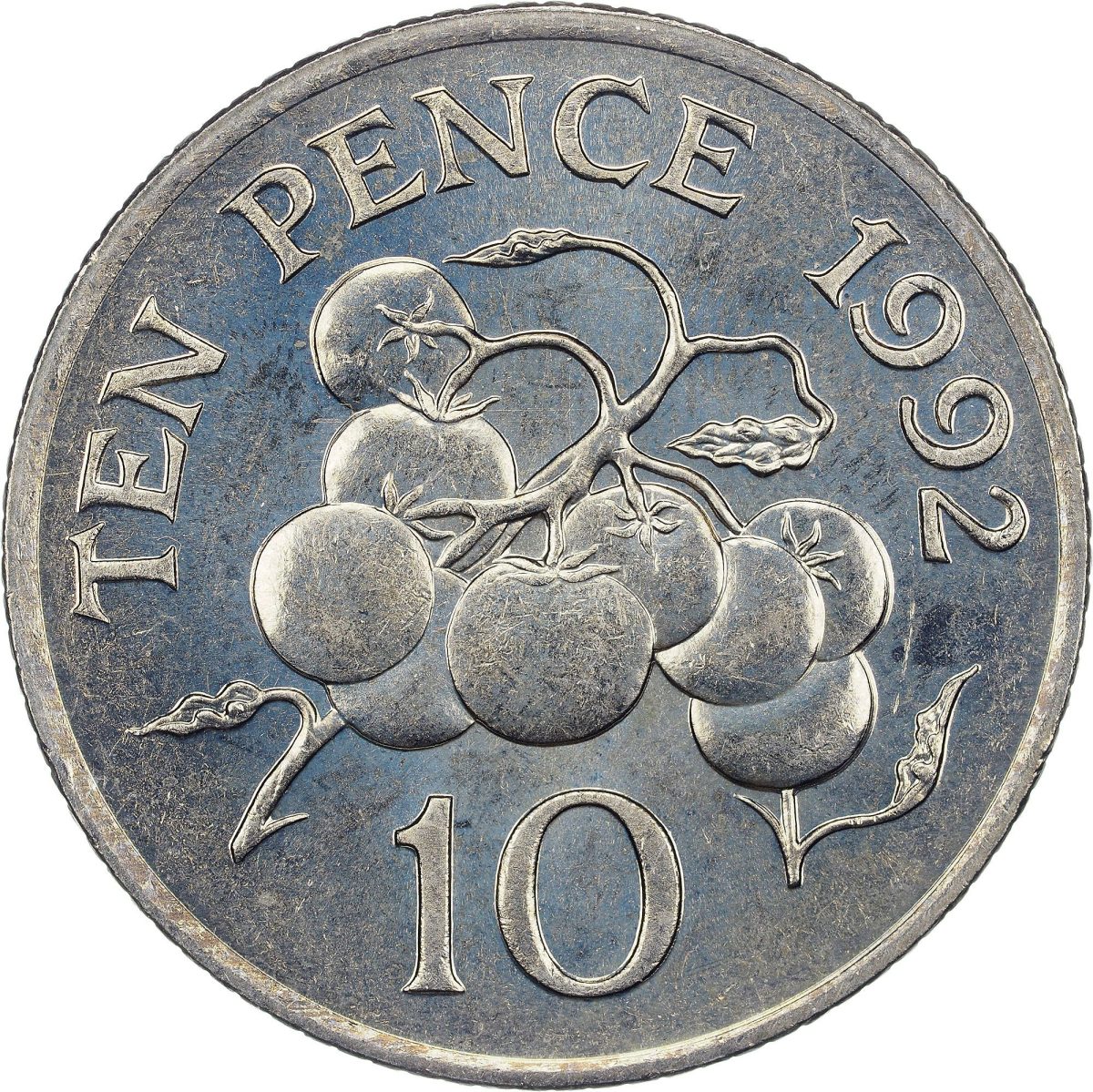 Guernsey 10 Pence - Elizabeth II 3rd portrait; small type